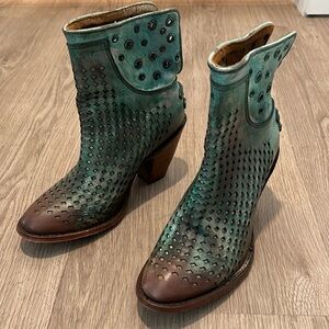Corral Turquoise Perforated Ankle Boots